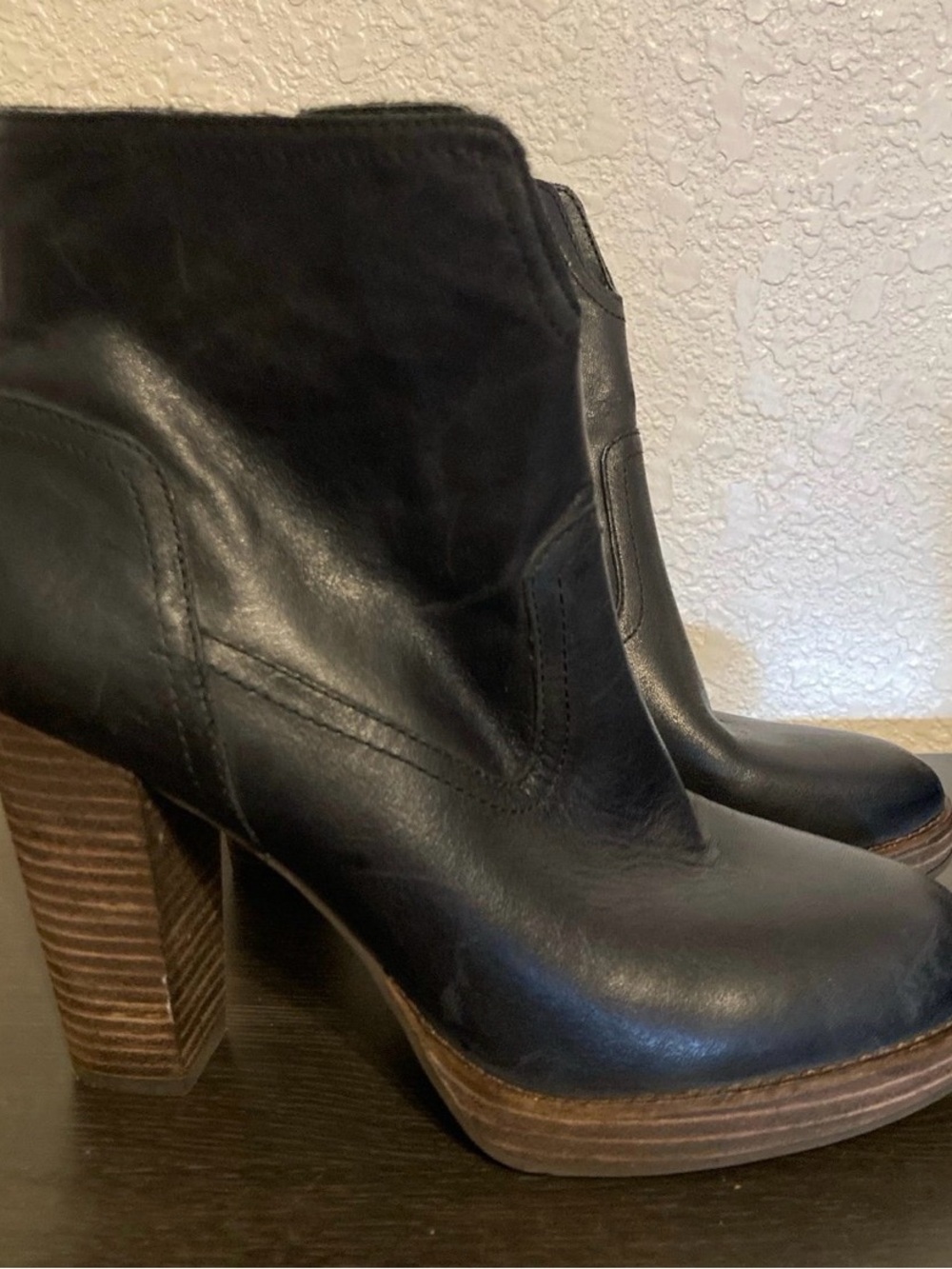 Lucky Brand black leather high heel boots size 9M $129